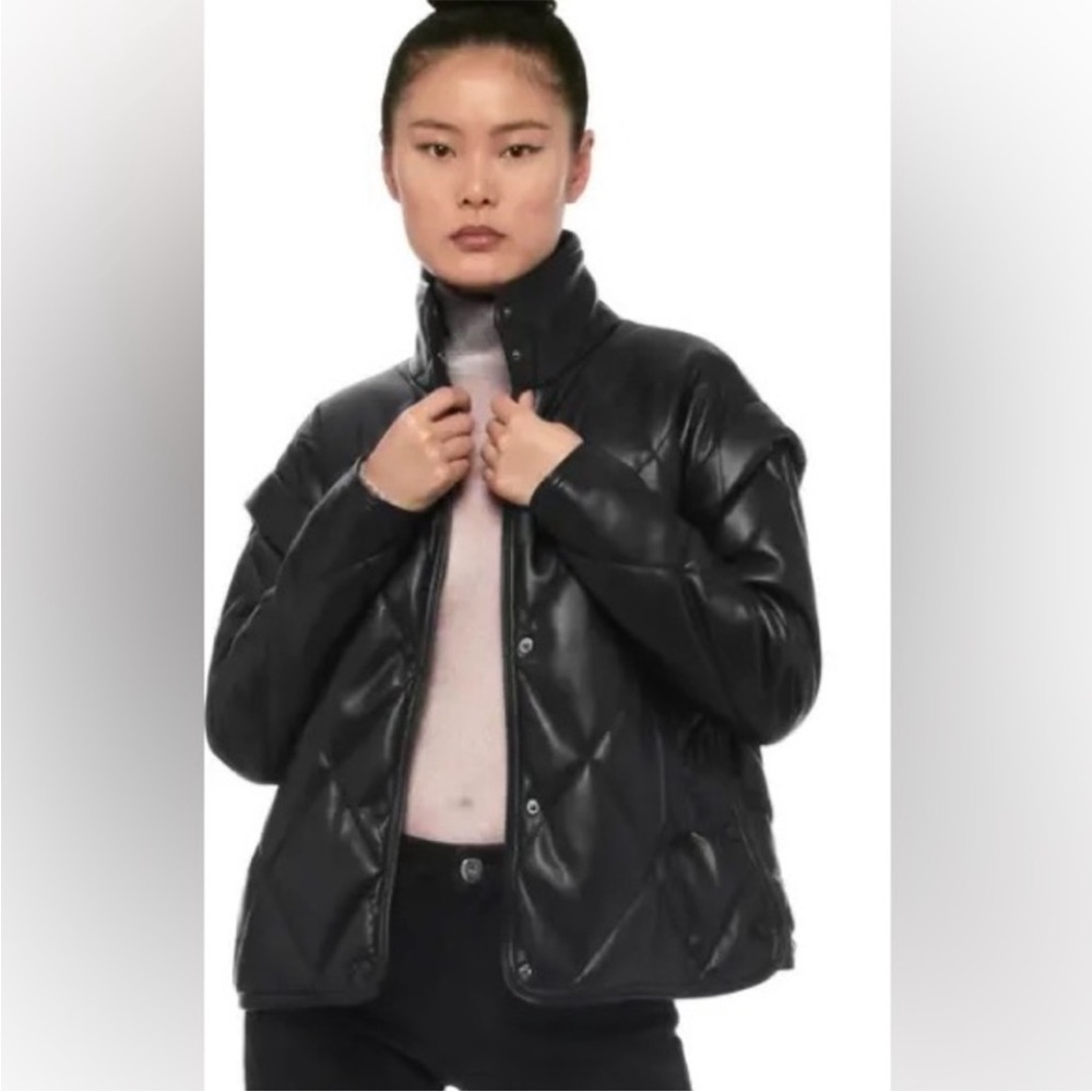 New Apparis Liliane black faux leather quilted puffer jacket Size XXS